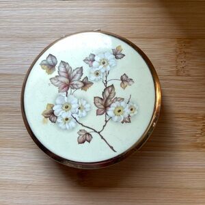 Floral Compact Mirror with Gold Trim Vintage - Stratton